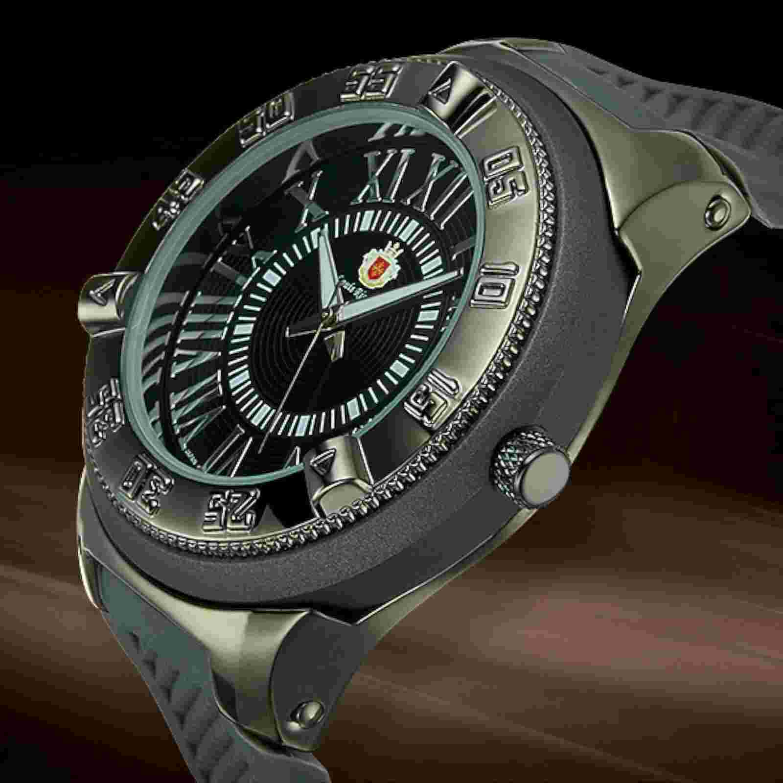 NEW Louis Richard 9847-SS Men's Bullock Watch Stainless Steel Case Black Dial