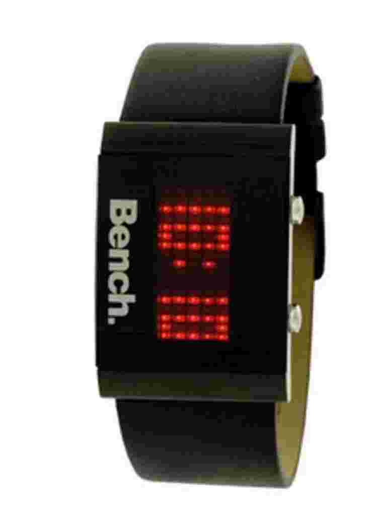 BENCH Wrist Watch - Red LED Black Leather Strap - 30M Waterproof