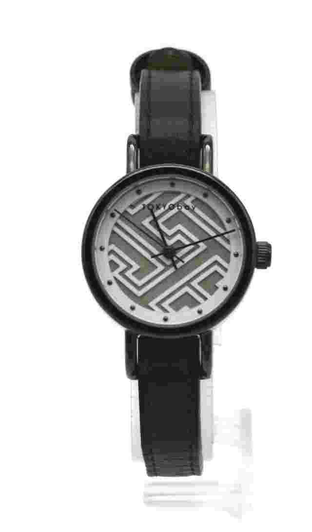 TOKYOBAY BLACK STAINLESS STEEL BLACK LEATHER PULL THROUGH BAND WOMEN'S WATCH