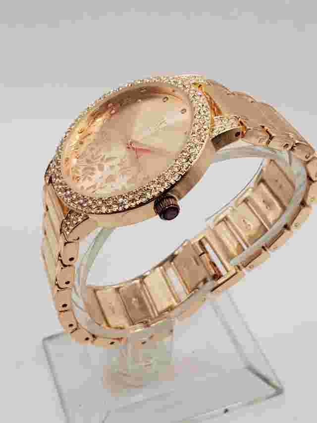 INC Ladies Gemmed Quartz Watch 34mm Round Rose Gold Tone Bracelet Band