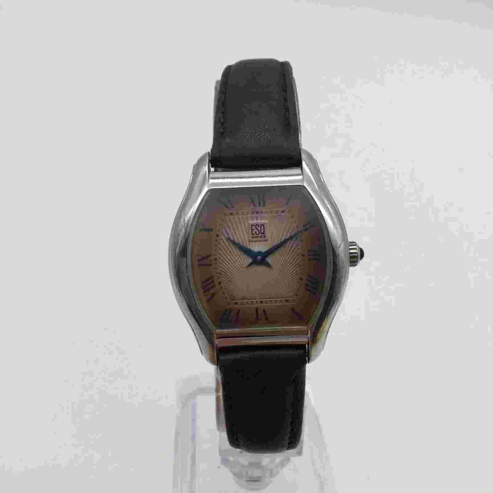 ESQ Swiss Movado Watch Women 27mm Brown Ombre Dial Silver Tone Date New Battery