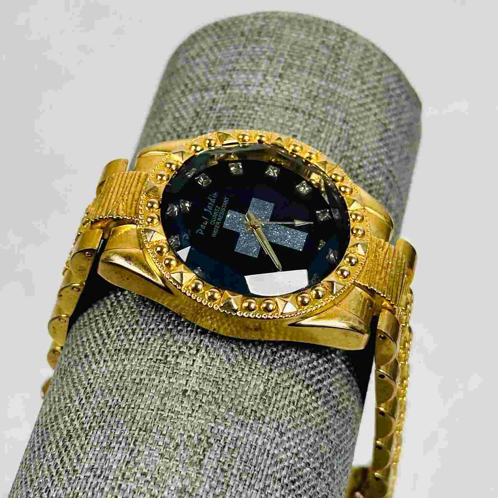 Paul Jardin Watch Mens 36mm Bling Rhinestone Dial Cross Religious New Battery