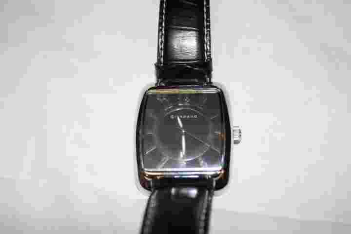 Men's Stainless Steel GIORDANO Black Dial Quartz Movement Wristwatch w/Leather