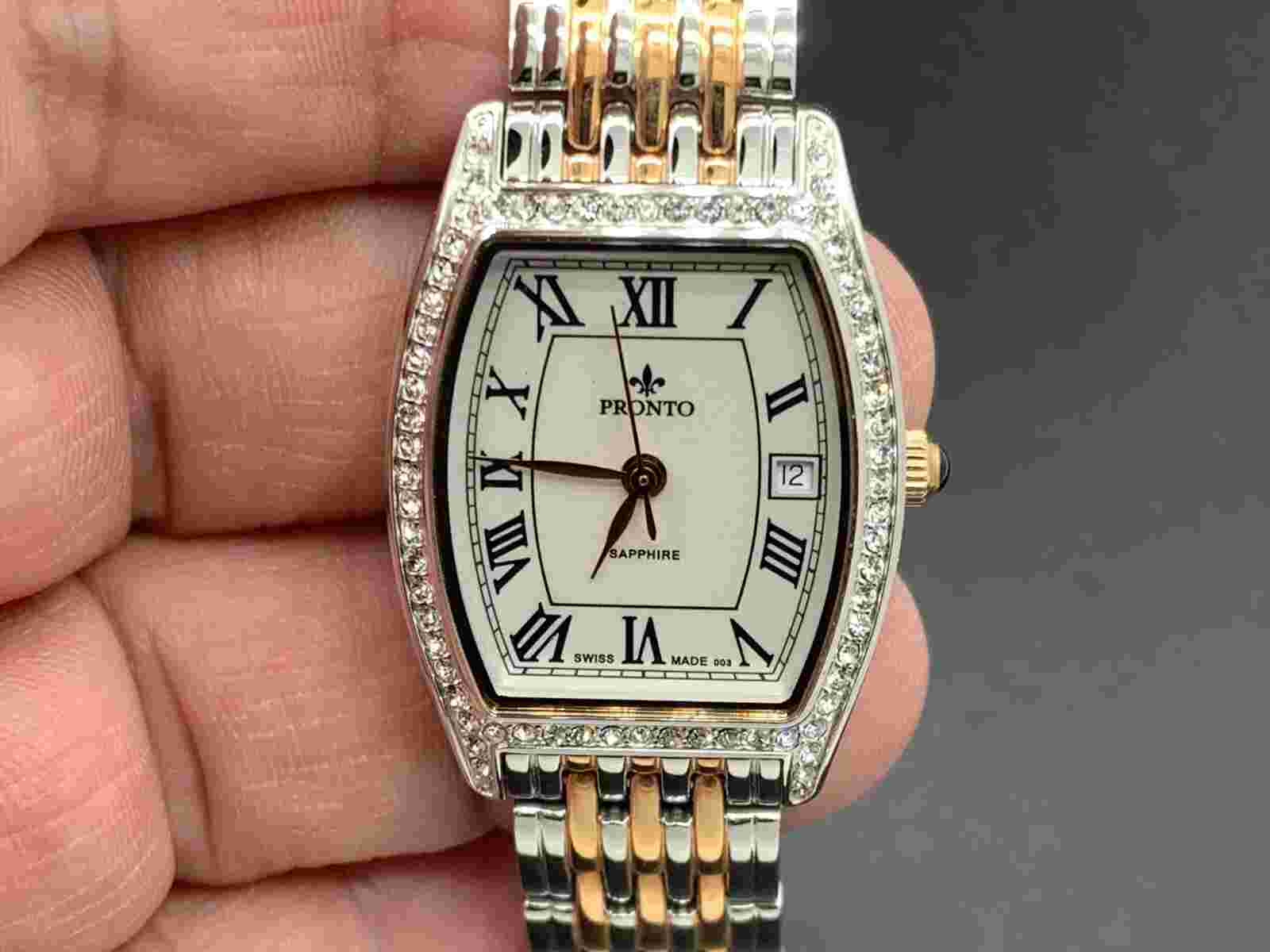 Swiss Made Pronto Date White Dial s/s Sapphire Crystal 3 Atm Quartz Womens Watch