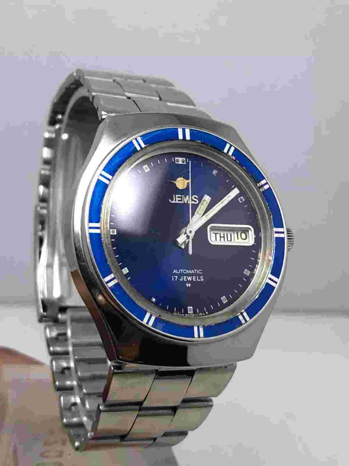 Vintage Jemis 5021-029A Automatic 17 Jewel Blue Dial Men's Wristwatch