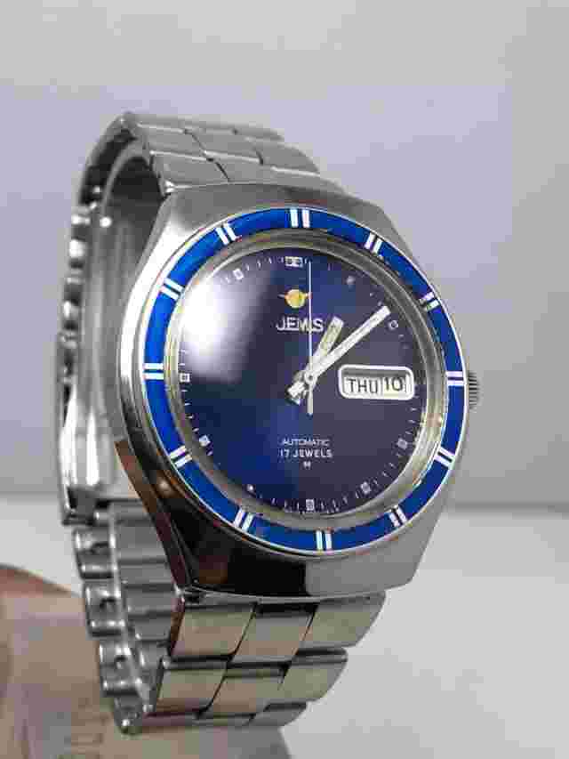 Vintage Jemis 5021-029A Automatic 17 Jewel Blue Dial Men's Wristwatch