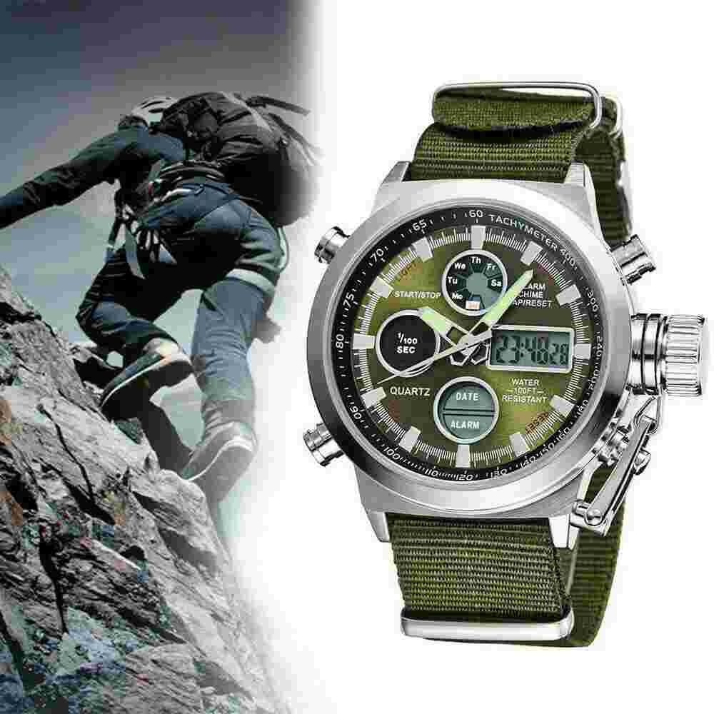 1x Military Army Wrist Watch Analog Digital Quartz Nylon Canvas Sport Waterproof