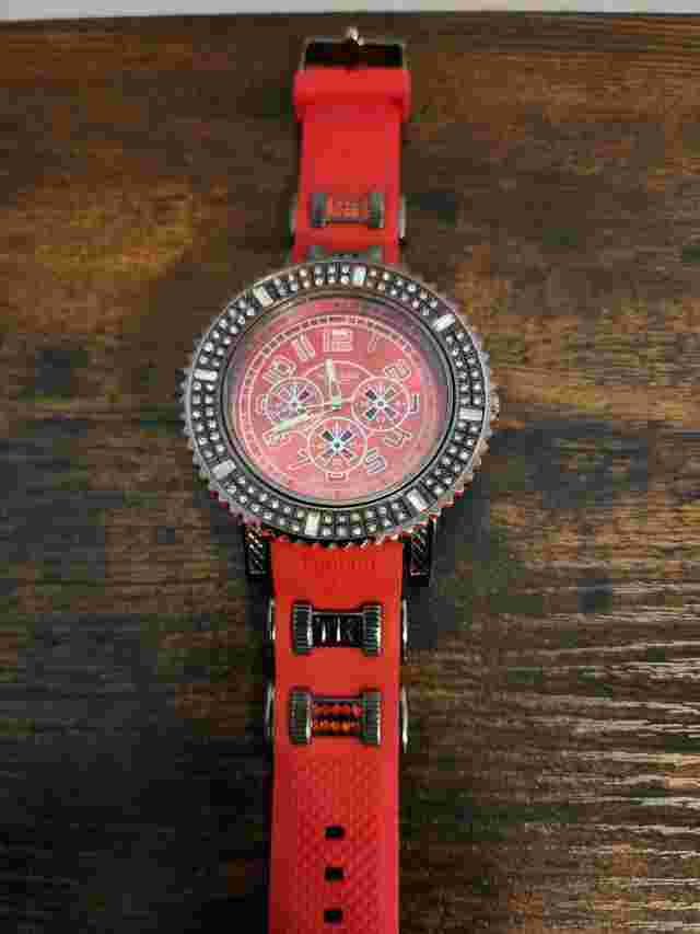 Techno King Quartz Mens Fashion Watch. New Battery. Red Silicone Band.