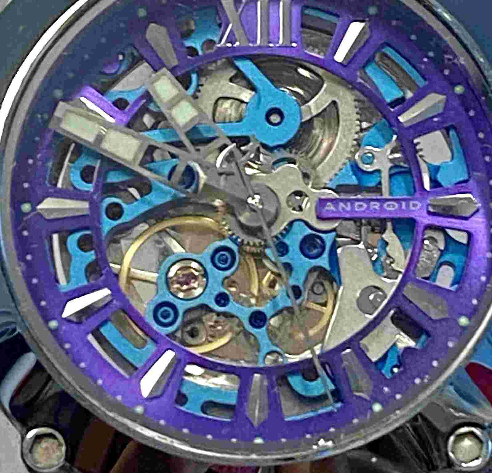44mm Auto TUNGSTEN VIRTUOSO Purple/Blue Skeleton Dial, Black Strap Android Watch