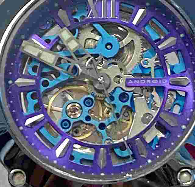 44mm Auto TUNGSTEN VIRTUOSO Purple/Blue Skeleton Dial, Black Strap Android Watch