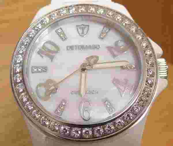 Mens Ladies Detomaso White Ceramic Silver Crystal Sapphire Face Watch DT3015A