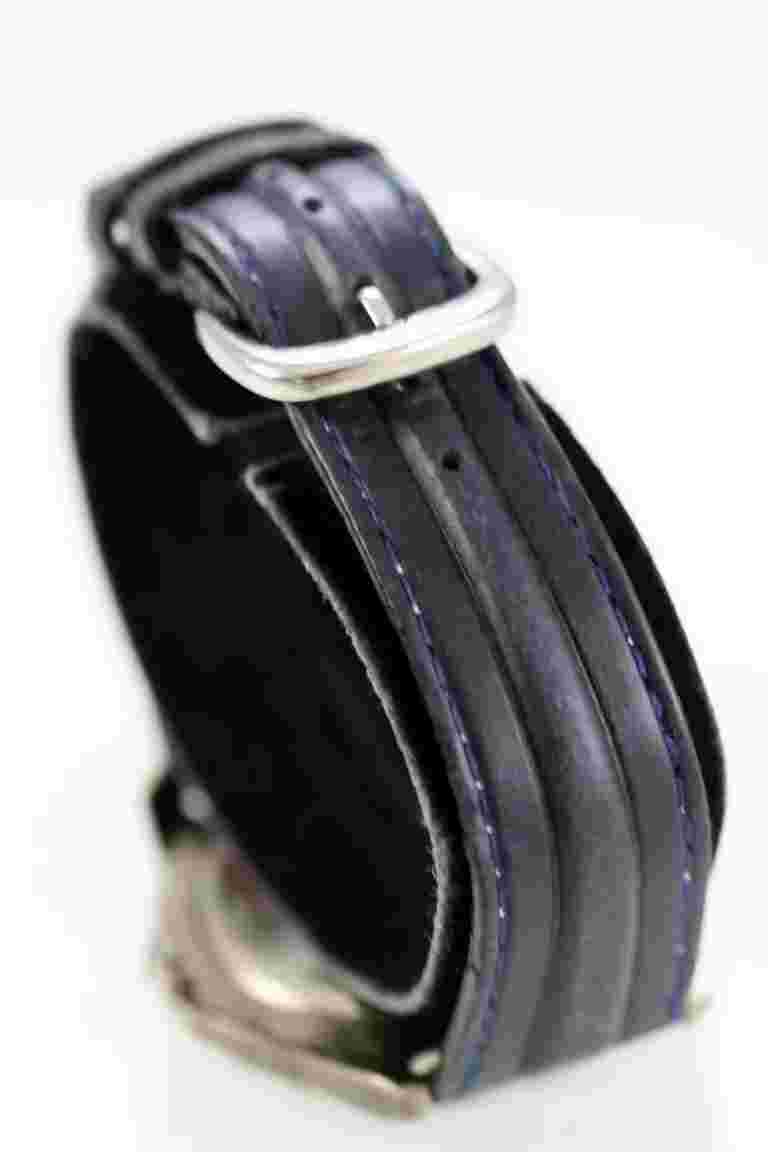 Sierra Club Men Watch Stainless Black Leather Day Date 24hr 30m Blue Quartz