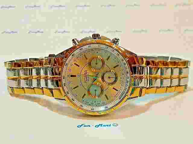 Men's Elegant Design Dress GOLD STEEL QUARTZ Wrist WATCH / NOS [2828]