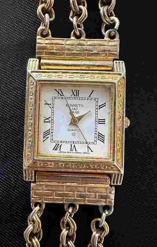 Vintage Kenneth Jay Lane Gold TONE Chain  BRACELET Watch New Battery Works