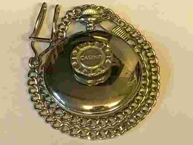 Poker Chip TG254 Pewter on a Silver Pocket Watch Quartz fob
