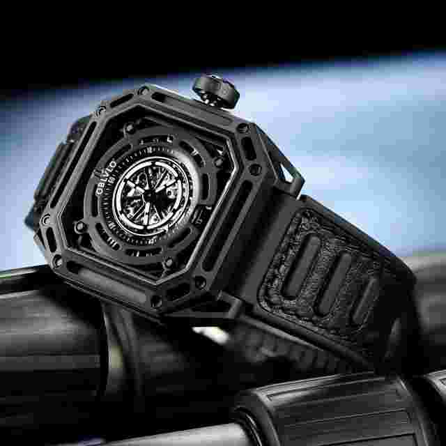 OBLVLO Men Automatic Watch Luxury Mechanical Wristwatch Square Skeleton Luminous