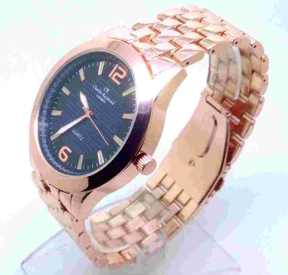 x002A Men's Fashion Designer Style Wrist Watch Rose Gold Band Black Dial Quartz