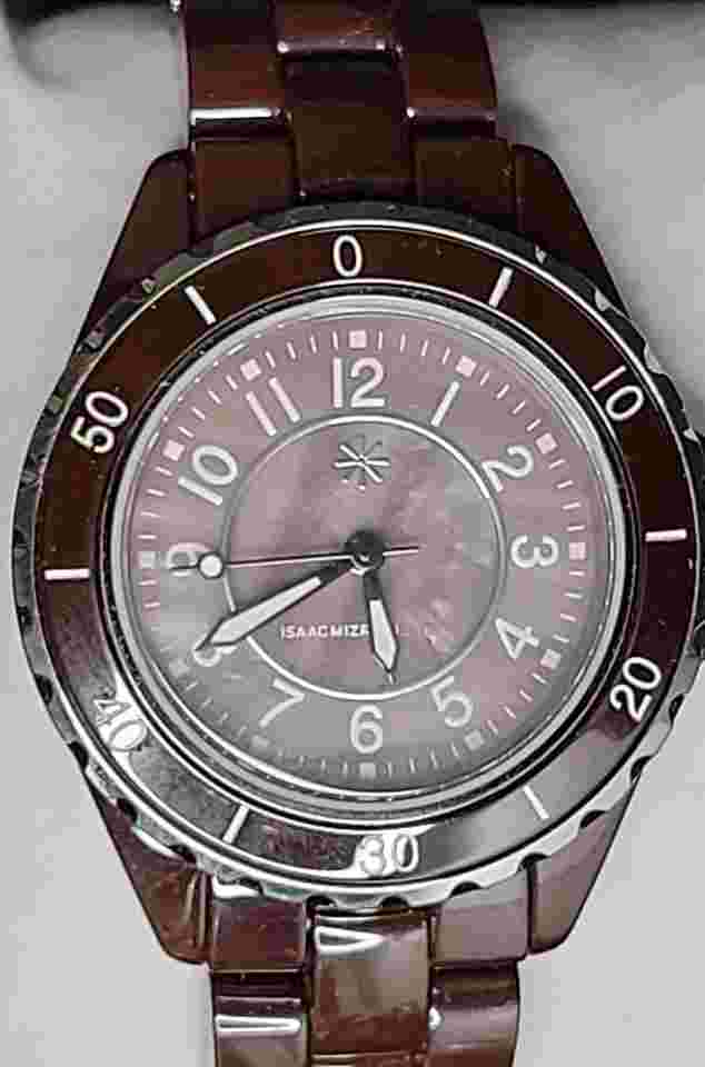 ISAAC MIZRAHI Live Brown MOP Dial Ceramic Quartz Watch & Band Excellent Conditio