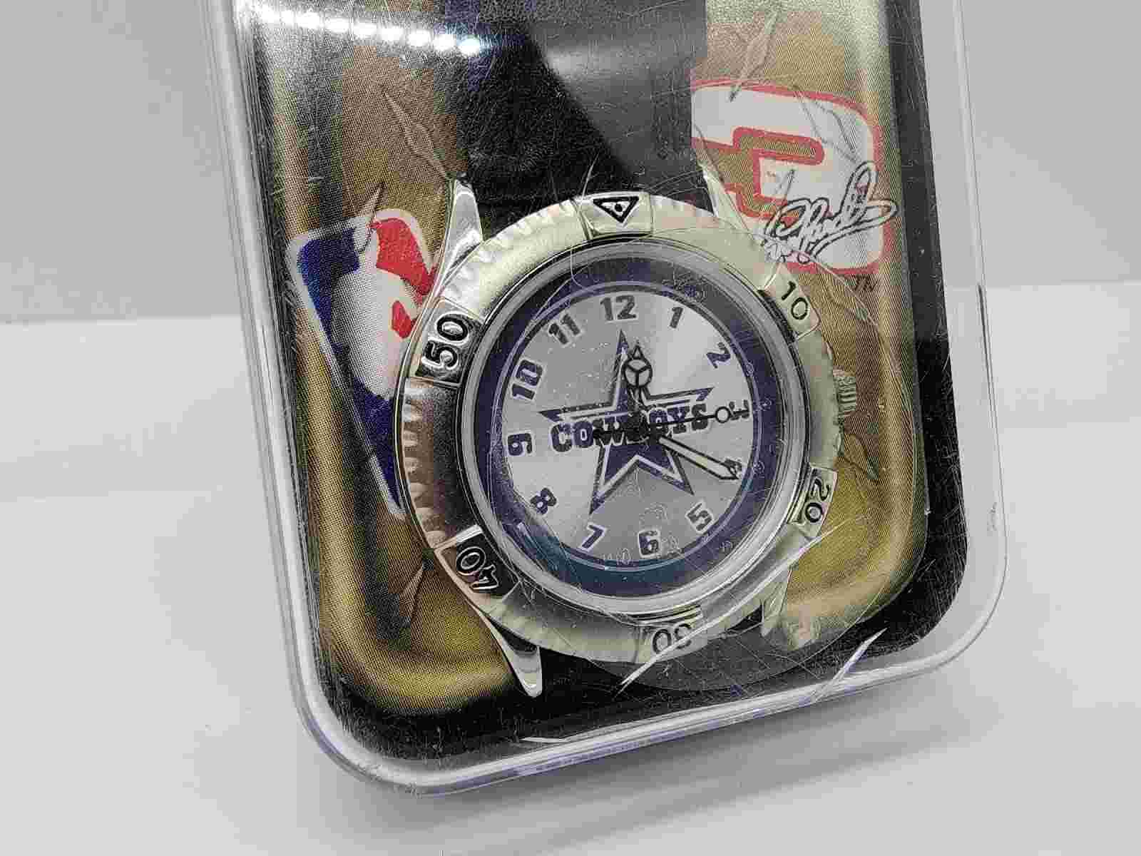 VINTAGE 1998 NFLP DALLAS COWBOYS STAINLESS STEEL LEATHER WATCH NOS NFL RARE