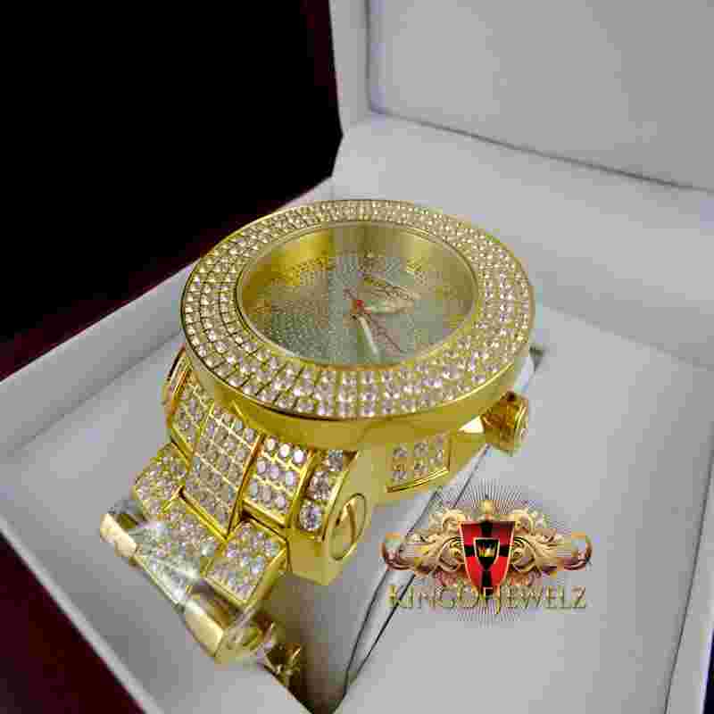 Genuine Diamonds Custom Men's Khronos Gold Finish Icy Band Stainless Steel Watch