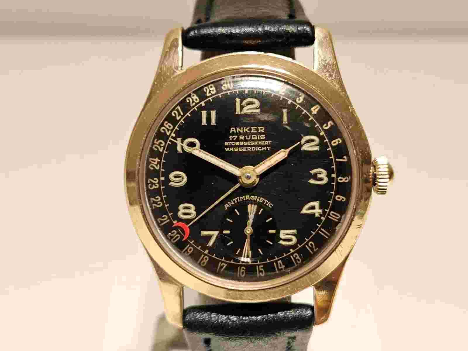 VINTAGE RARE LUXURY GOLD PLATED 33.5mm MEN'S GERMANY WATCH "ANKER" POINTER DATE