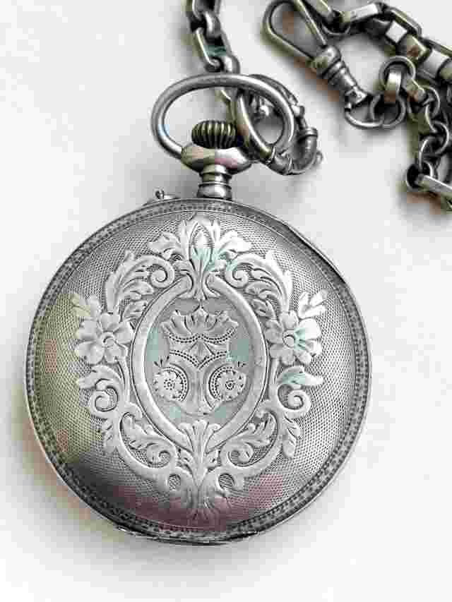 BOREL FULL HUNTER Original ENGRAVED Vintage 1890 SILVER 0.875 Swiss Pocket Watch