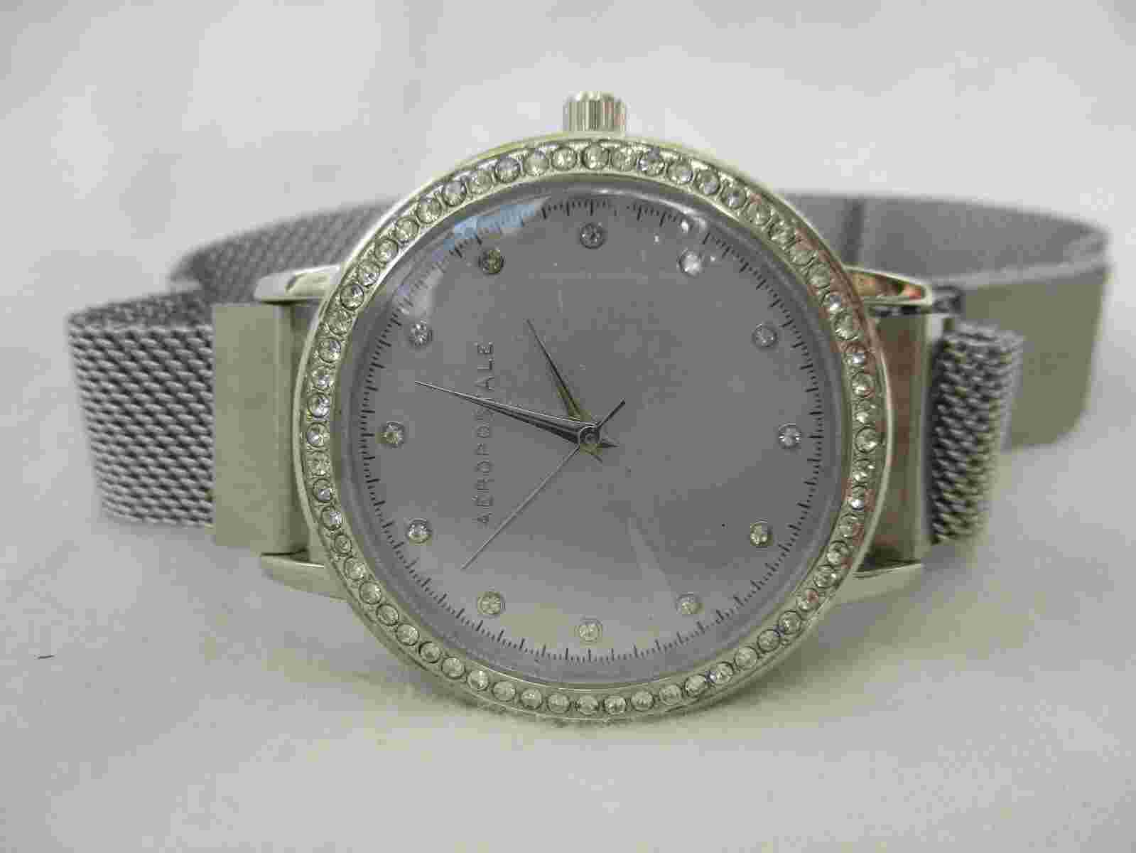 Aeropostale Watch Silver Toned Band Magnetic Closure Rhinestones