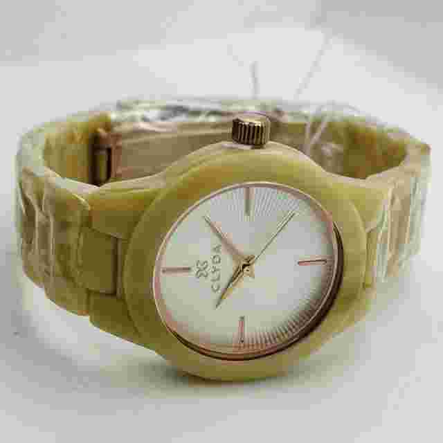 Clyda Women's Steel White Dial Beige Band 34mm Watch A0520SG
