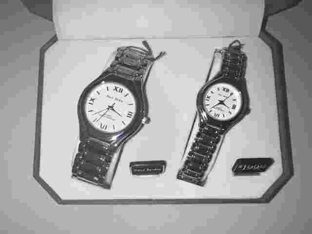 PAUL JARDIN STAINLESS COUPLE SET, QUARTZ, WATER RESISTANT, HIS & HERS WATCH SET
