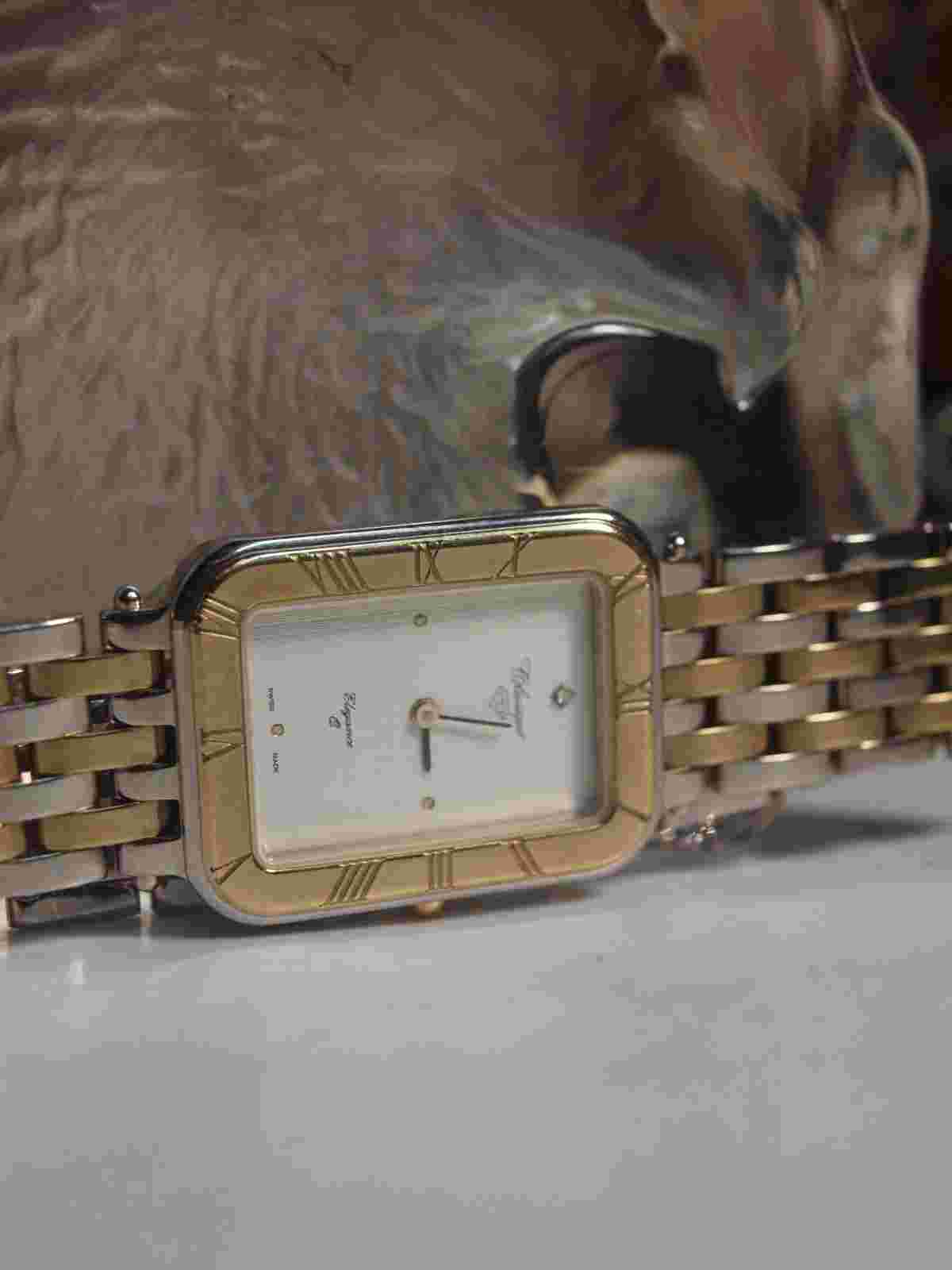 CLASSIQUE ELEGANCE Q SWISS MADE MENS DRESS WATCH 18CT BEZEL AND DIAMOND ON DIAL