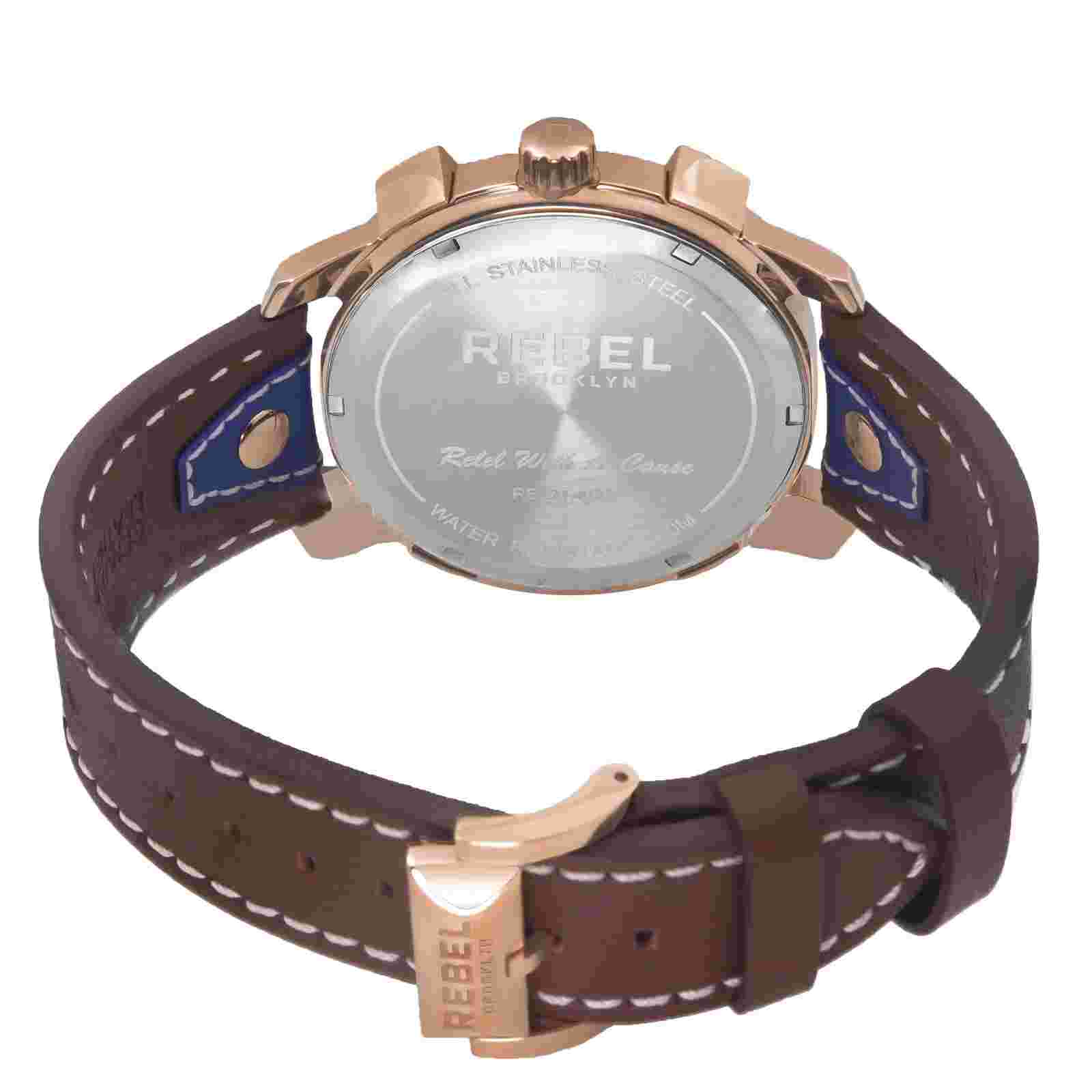 Rebel Men's RB121-8151 Weeksville Rose-Gold IP Steel Khaki Leather Wristwatch