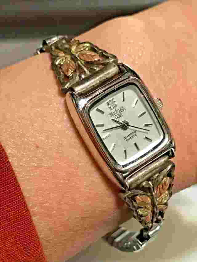 Black Hills Gold 12K Gold Leaves Sterling Butterfly Design Ladies Watch Works