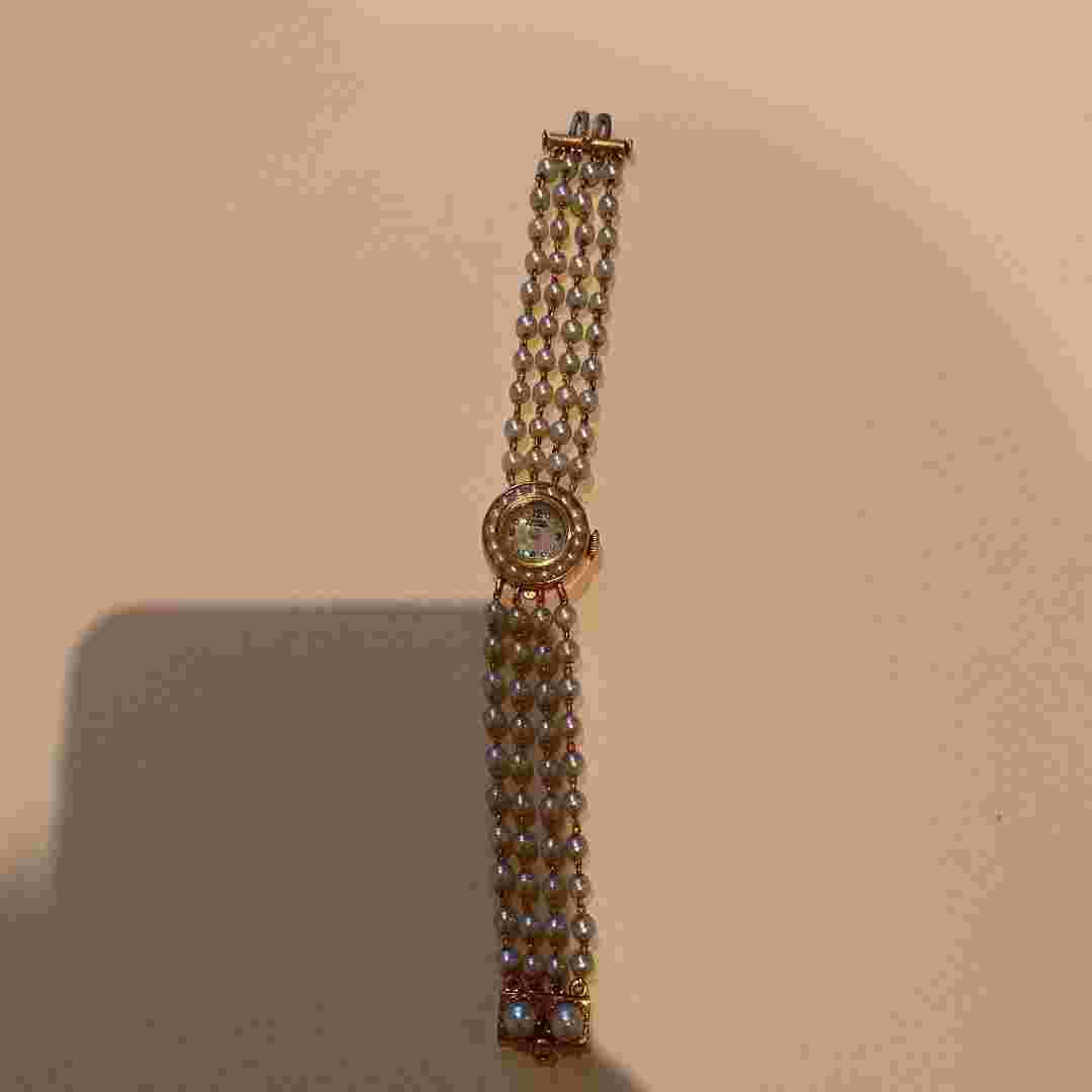 Lucien Piccard Vintage 14K Solid Gold Pearls Manual Winding Antique Wrist Watch