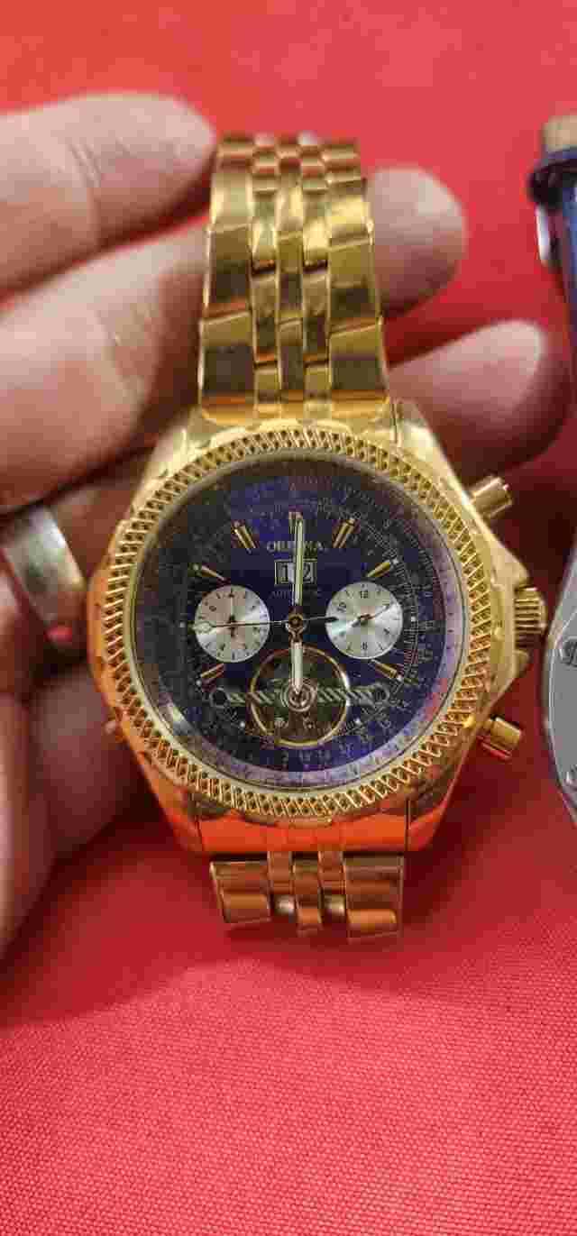 Mens Orkina Automatic Watch Stainless Steel Goldtone Case Pre Owned Working P4