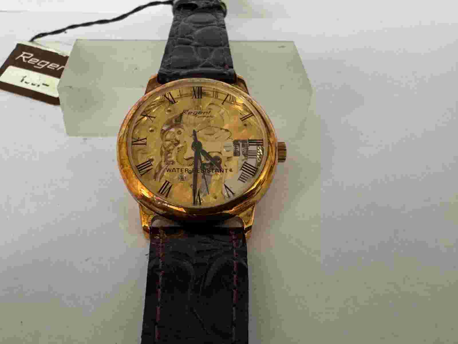 Regent Formatic Skeletron -Mechanical Roman Numerals -Gold Plated-NOS Condition