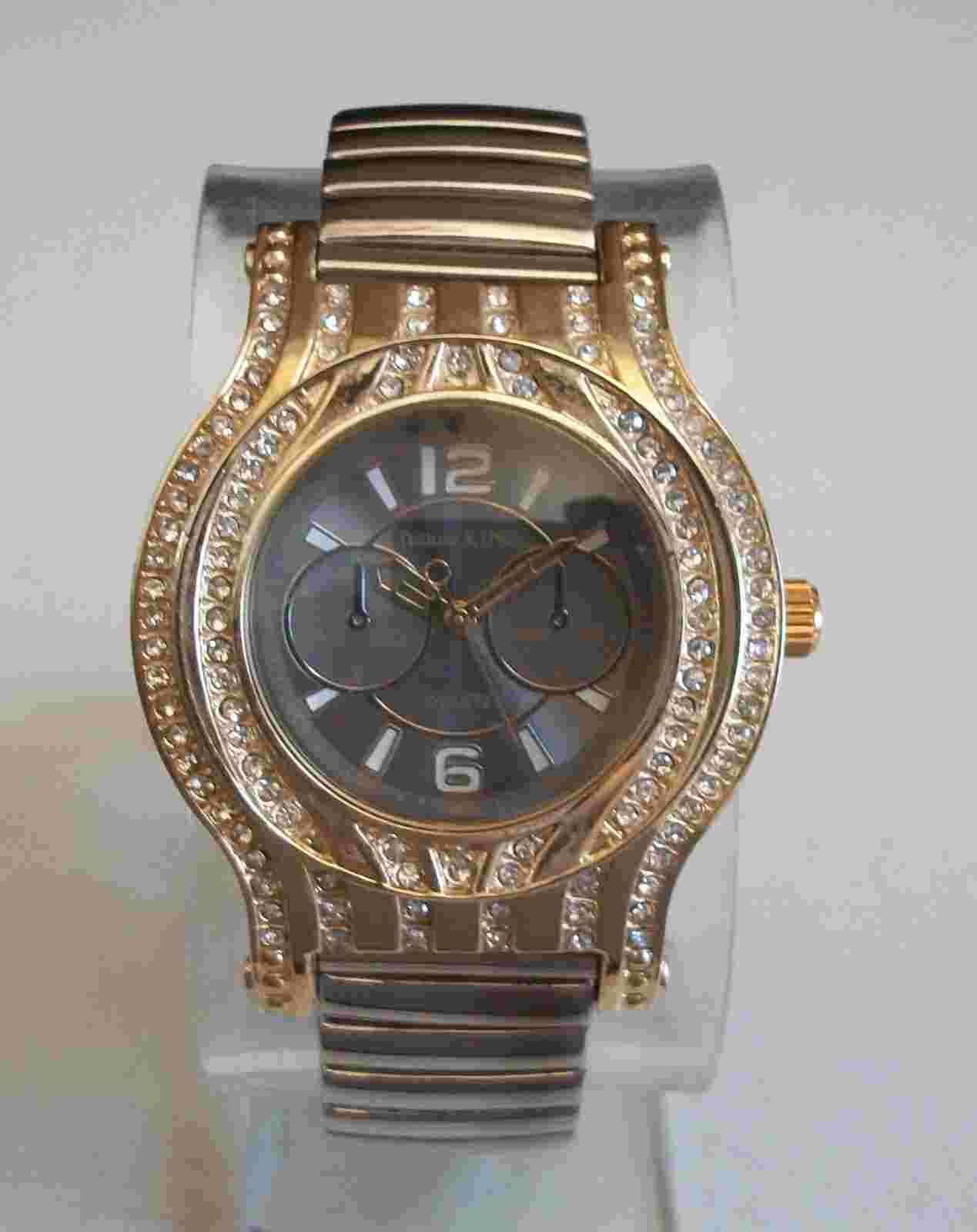 Men's Stone Gold & Silver Finish Stretch Band Gray Dial  Fashion Casual Watch