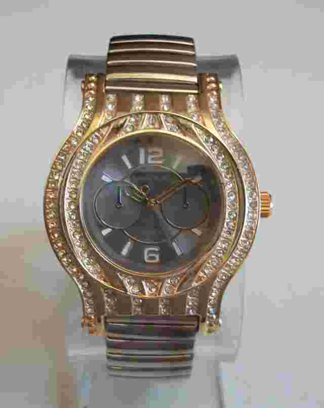 Men's Stone Gold & Silver Finish Stretch Band Gray Dial  Fashion Casual Watch