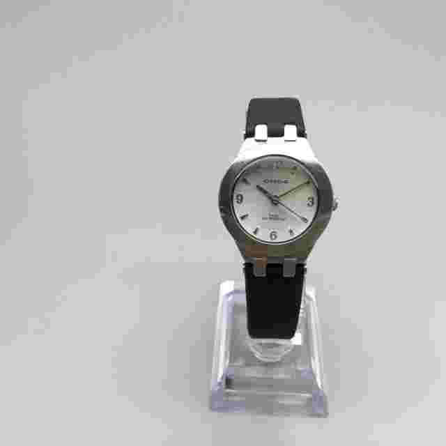 Code Watch Women 27mm Silver Tone Black Leather Band New Battery