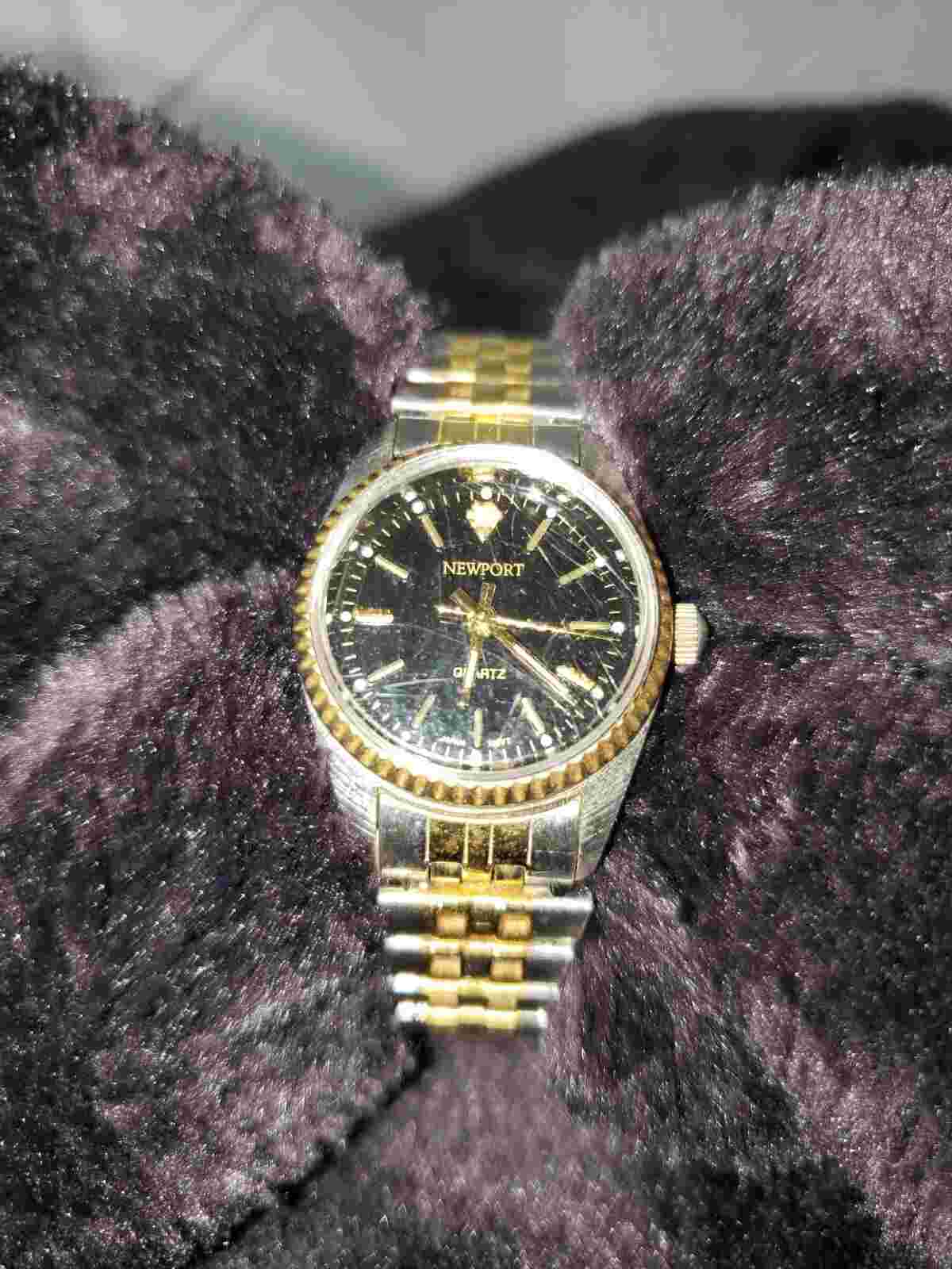 Vintage Newport Quartz Women's Two Tone Watch With Diamond Accent.  Stretch Band