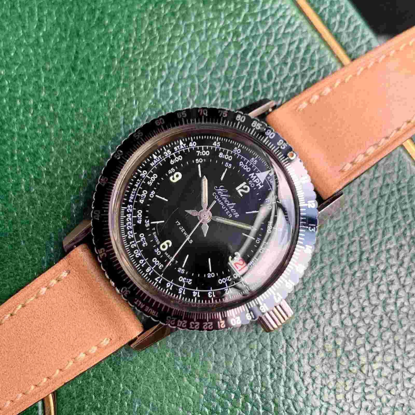 Vintage Ollech & Wajs Selectron Computer - RARE Slide Rule Bezel Wristwatch