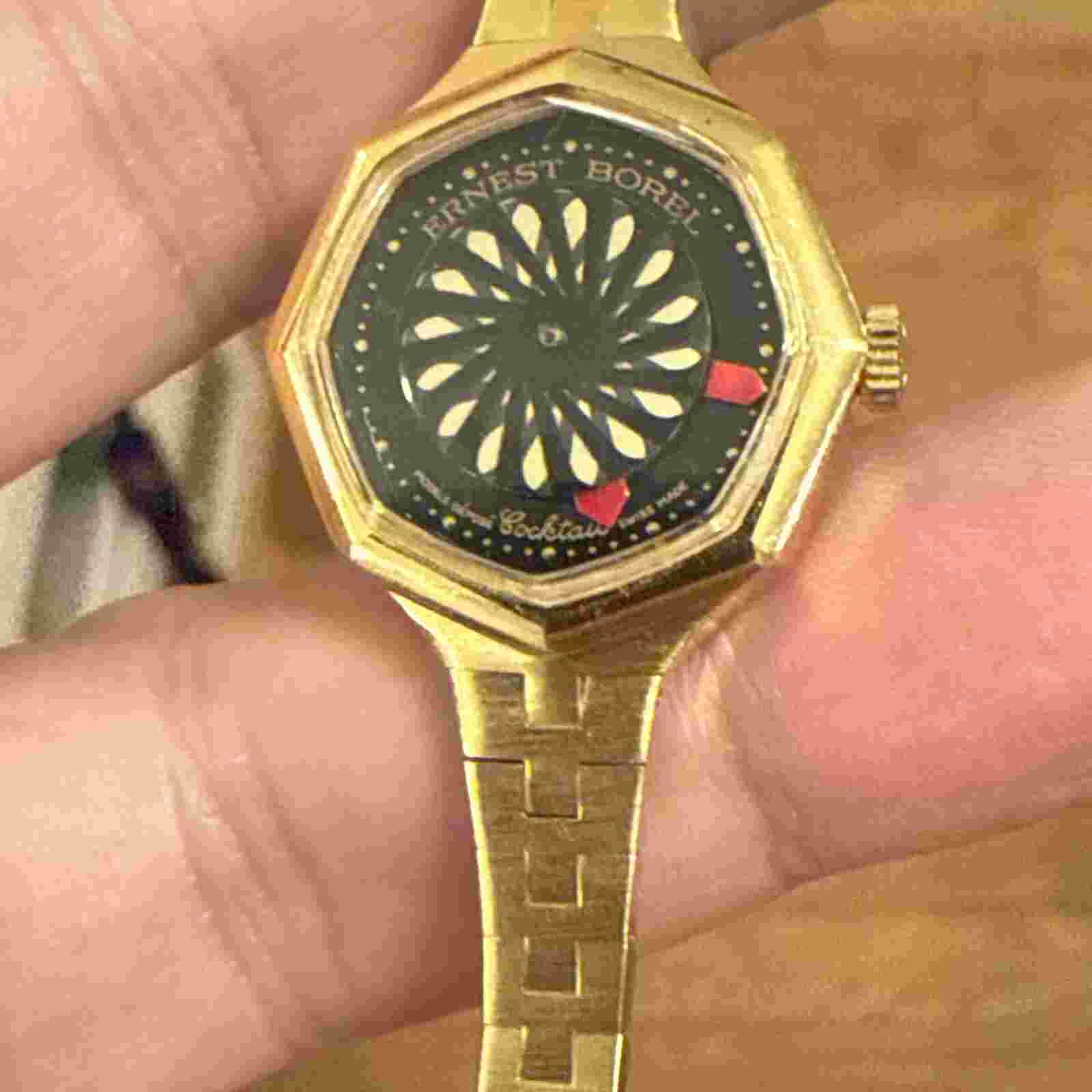 Rare Ernst Borel Ladies Cocktail Kaleidoscope Watch Octogonal Gold tone runs wel