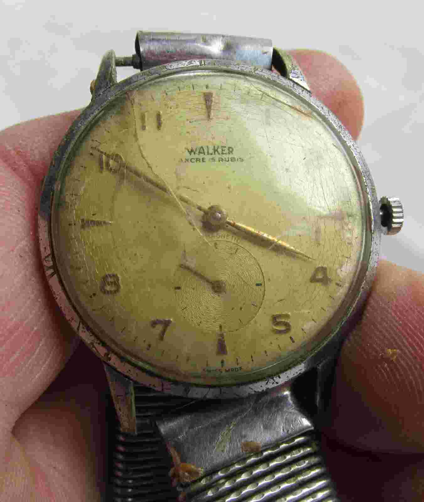 VINTAGE WALKER 15 Jewels WRISTWATCH PERREGAUX COVER, FOR RESTORE. USED, WORKING.