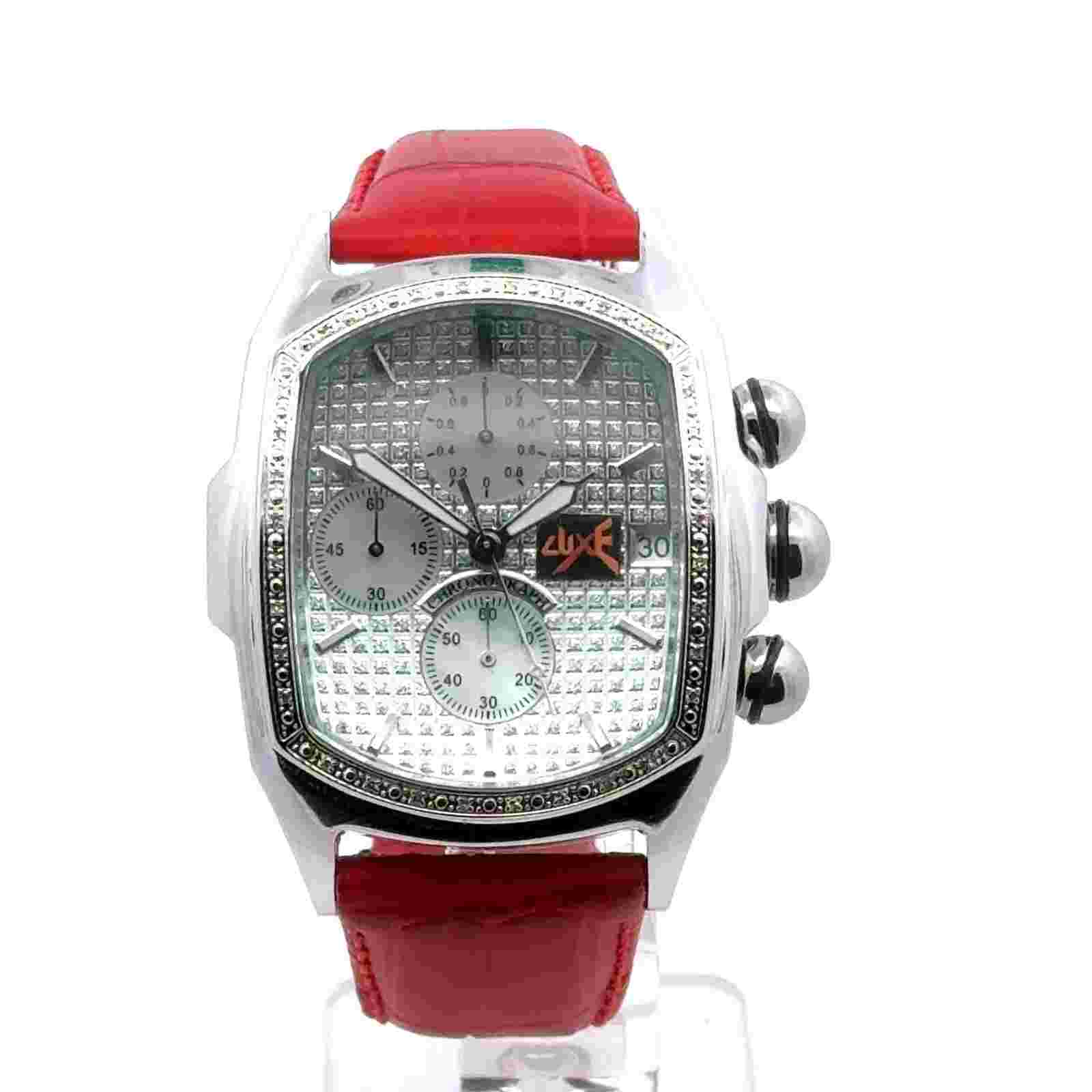 Techno Trend Luxe Men's Diamond Red Alligator Leather Band Watch