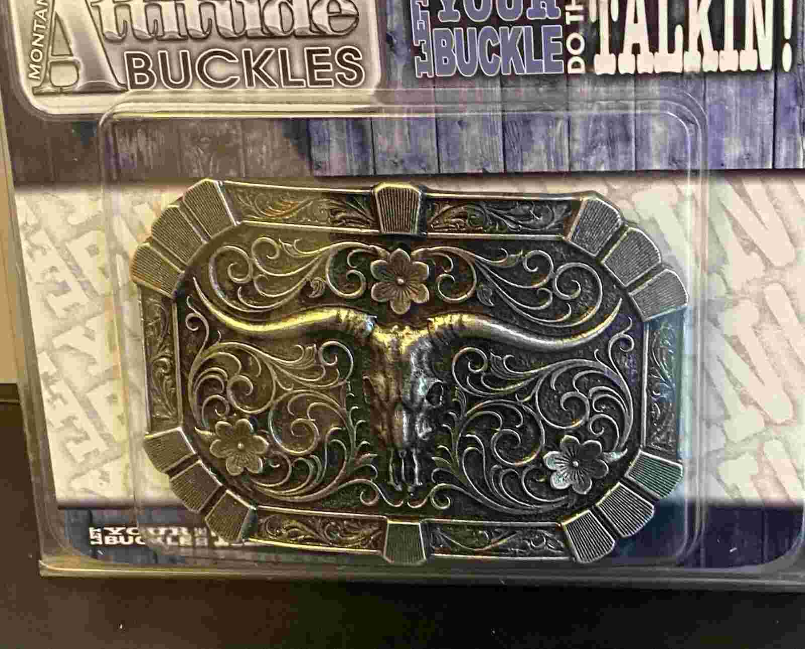Montana Silversmiths Longhorn Skull Attitude Belt Buckle New