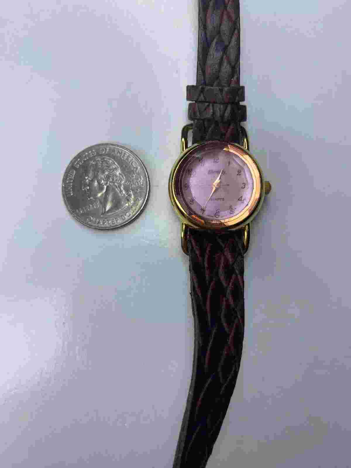 E Eternity Pink Glass Japan Stainless Gold Tone Braided Leather Untested