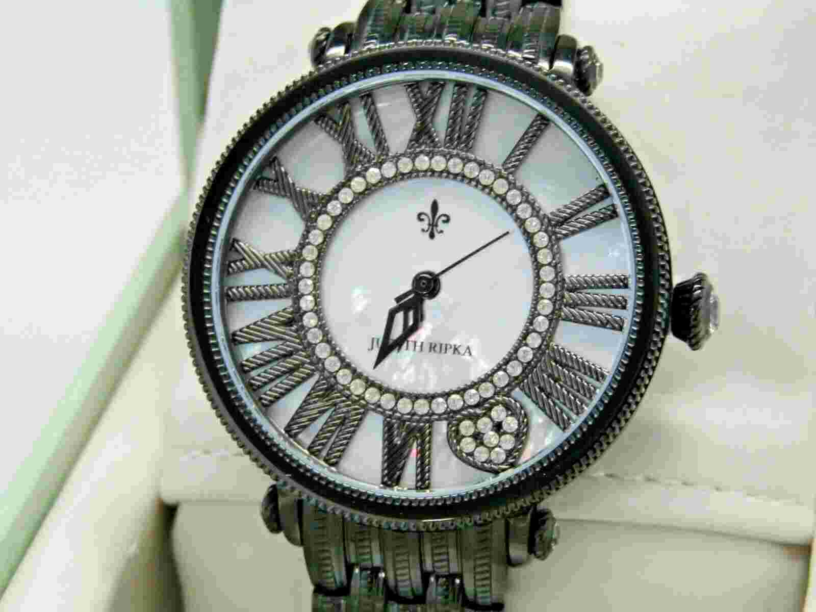 Judith Ripka Stainless Steel Black London Watch White Small