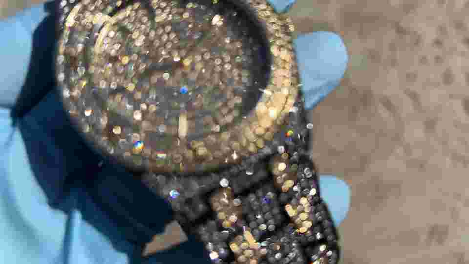 Men's Big Watch Iced Simulated CZ Black /Gold Plated Simulated 2 Tone Hour Marks