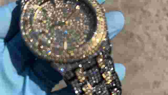 Men's Big Watch Iced Simulated CZ Black /Gold Plated Simulated 2 Tone Hour Marks