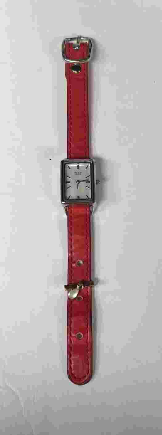 Keep Collective Women’s 7.5” Silvertone Watch New Battery Red Band Charm