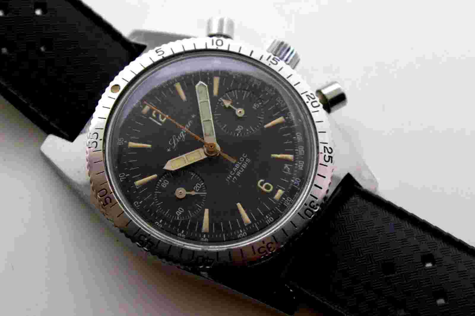 LUGRAN Skin Diver CHRONOGRAPH Incabloc Manual LANDERON 49-38mm-STEEL-(Aquastar)